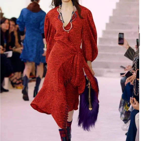 ✨ NWOT CHLOE Orange – red 1 bicolour flower jacquard - Picture 2 of 6